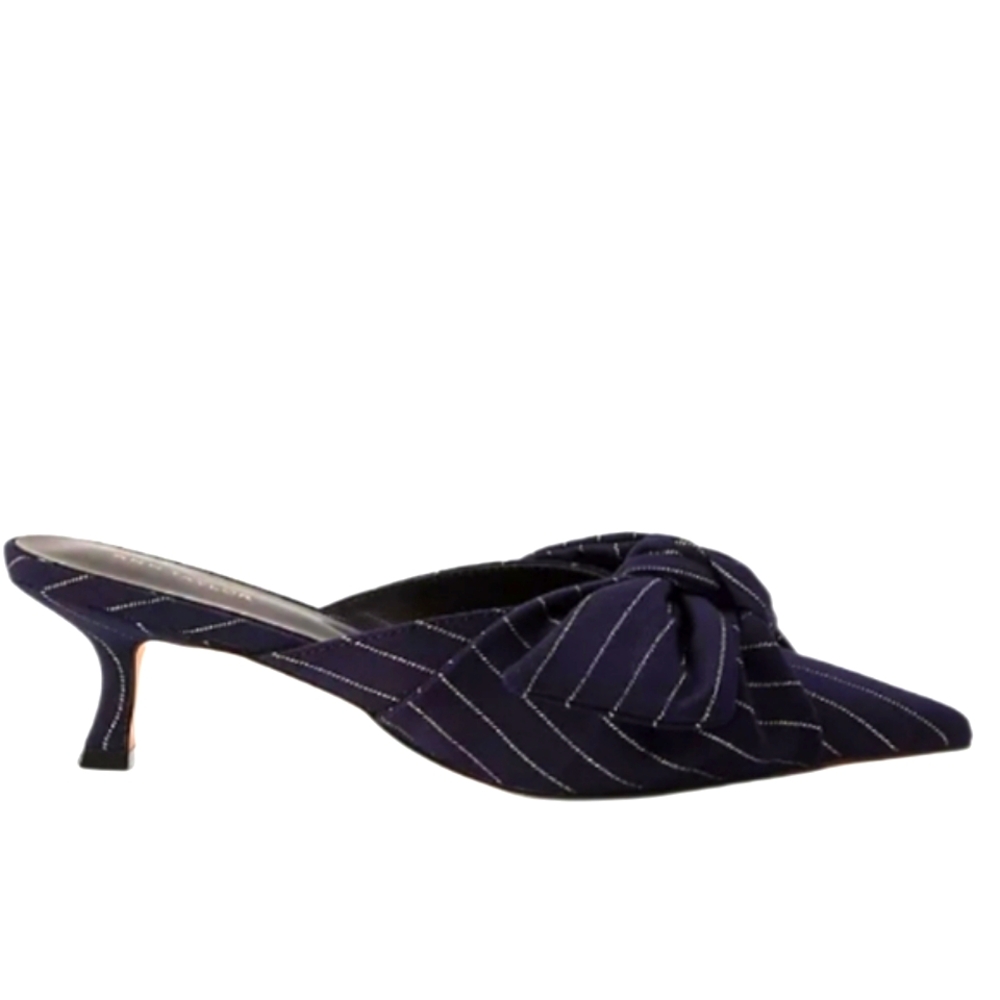 NEW! ANN TAYLOR Bow Pinstripe Slip On Kitten Heel Mule Pump 6.